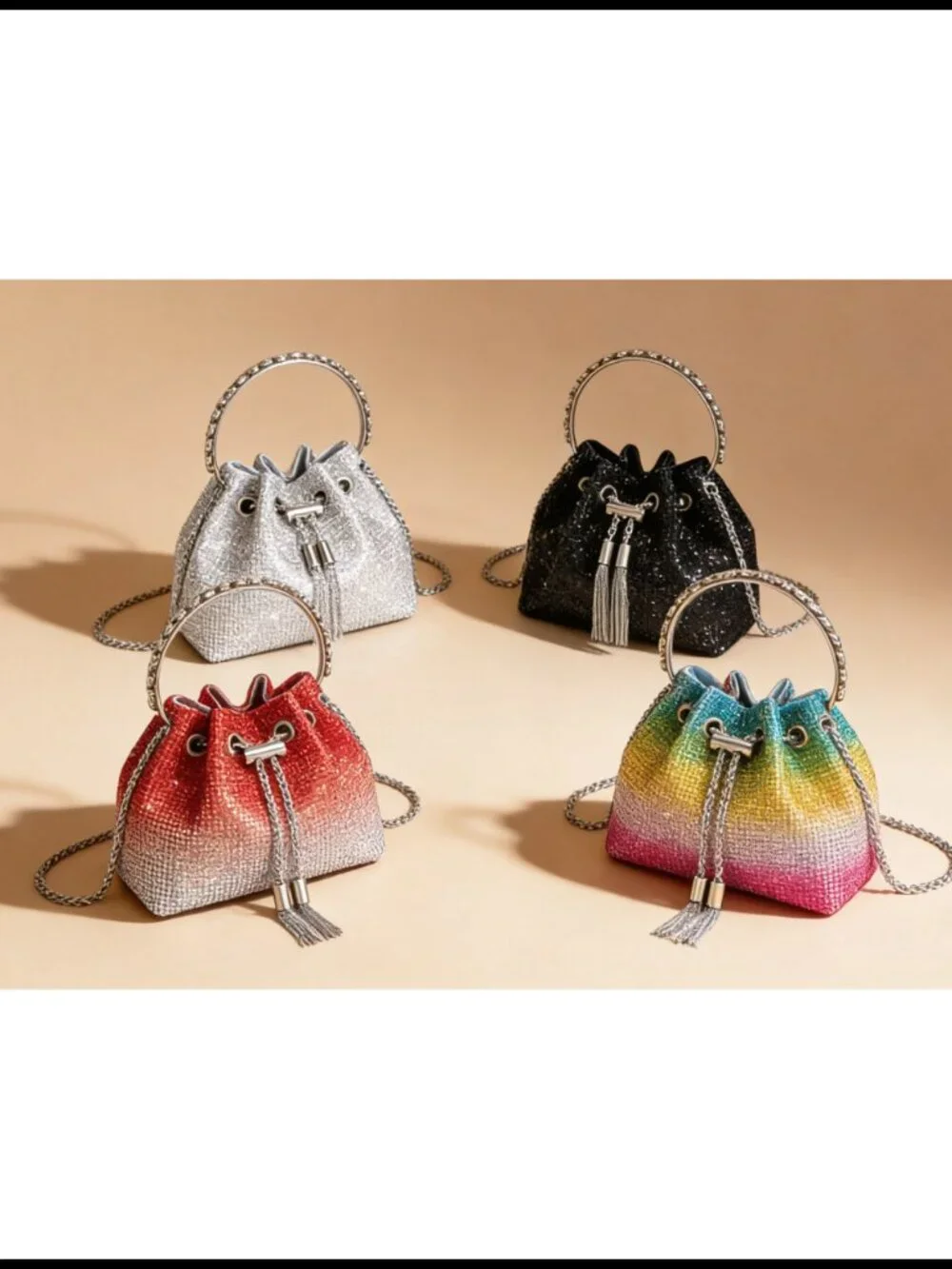 Rhinestone Clutch Purse Sparkly Evening Handbag Crystal Tassel Drawstring